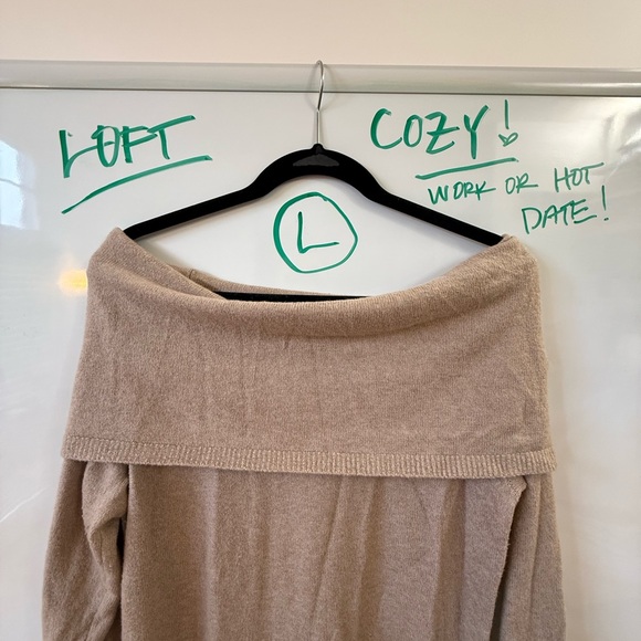 LOFT Long Sleeve Off-Shoulder Maxi Dress in Taupe - Picture 4 of 4